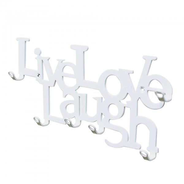 Kulcstartó Live Love Laugh 6 akasztós fehér színű, 25x11x2,5 cm 6