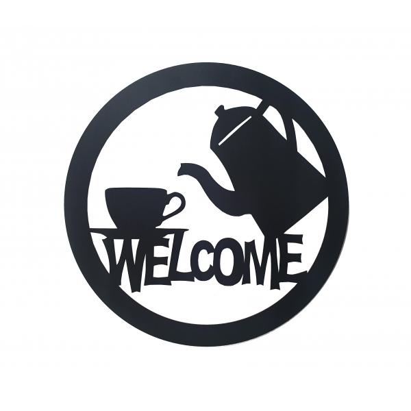 Fém fali dekoráció Welcome coffee 50x50, fekete 1