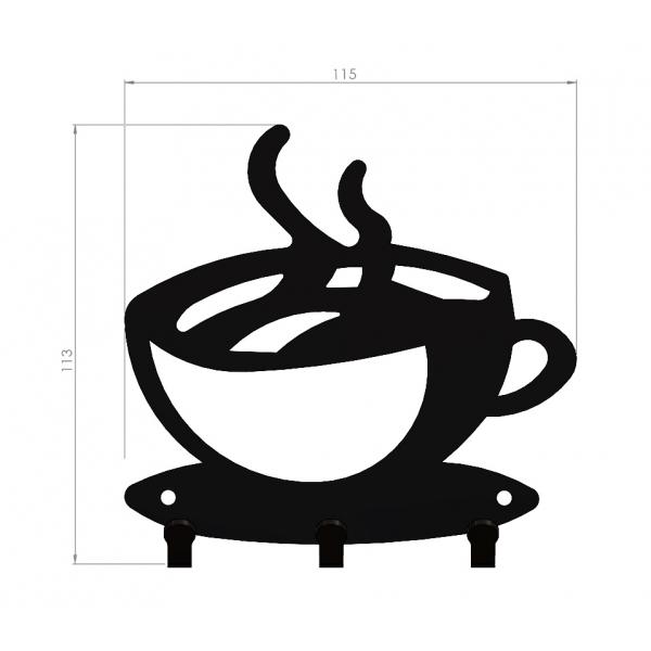 Kávés kulcstartó, 3 akasztóval, 11x11 cm, Fekete 4