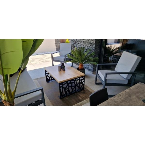 Beltéri Kávézó asztal 100x70x45 cm, prémium NATUR mintázatú MDF-ből, fekete szinű acél lábakkal 1