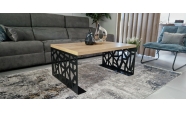Beltéri Kávézó asztal 100x70x45 cm, prémium NATUR mintázatú MDF-ből, fekete szinű acél lábakkal 2