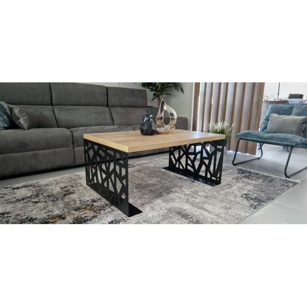 Beltéri Kávézó asztal 100x70x45 cm, prémium NATUR mintázatú MDF-ből, fekete szinű acél lábakkal 2