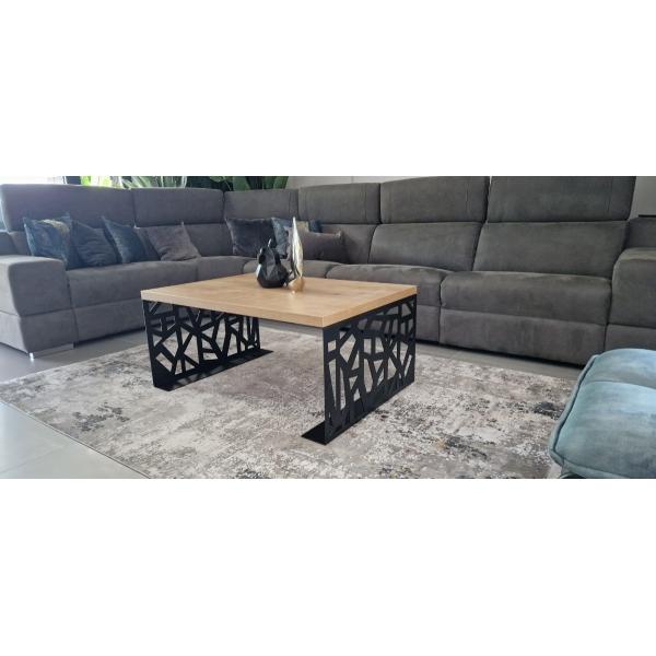 Beltéri Kávézó asztal 100x70x45 cm, prémium NATUR mintázatú MDF-ből, fekete szinű acél lábakkal 4