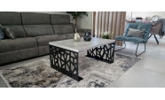 Beltéri Kávézó asztal 100x70x45 cm, prémium MÁRVÁNY mintázatú MDF-ből, fekete színű acél lábakkal 4