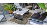 Beltéri Kávézó asztal 100x70x45 cm, prémium MÁRVÁNY mintázatú MDF-ből, fekete színű acél lábakkal 1
