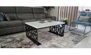 Beltéri Kávézó asztal 100x70x45 cm, prémium FEHÉR színűMDF-ből, fekete színű acél lábakkal 4