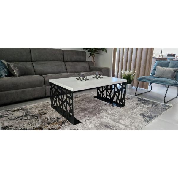 Beltéri Kávézó asztal 100x70x45 cm, prémium FEHÉR színű MDF-ből, fekete színű acél lábakkal 4