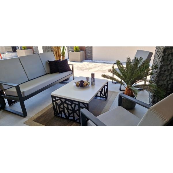 Beltéri Kávézó asztal 100x70x45 cm, prémium FEHÉR színűMDF-ből, fekete színű acél lábakkal 3