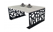 Beltéri Kávézó asztal 100x70x45 cm, prémium FEHÉR színűMDF-ből, fekete színű acél lábakkal 5