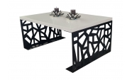 Beltéri Kávézó asztal 100x70x45 cm, prémium FEHÉR színű MDF-ből, fekete színű acél lábakkal