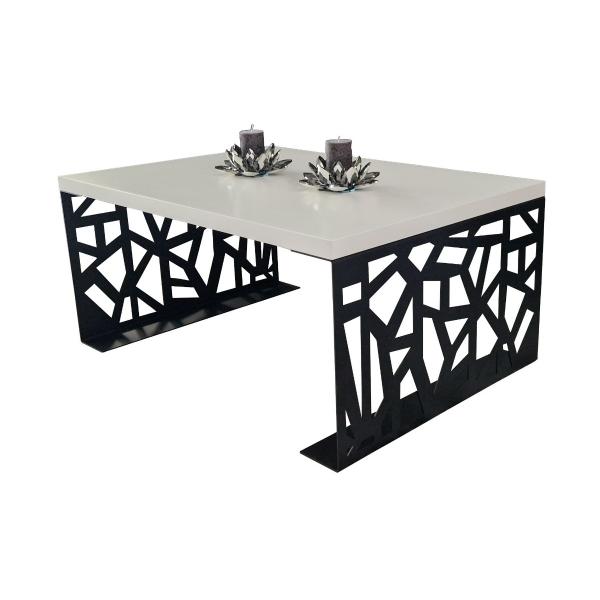 Beltéri Kávézó asztal 100x70x45 cm, prémium FEHÉR színűMDF-ből, fekete színű acél lábakkal 5