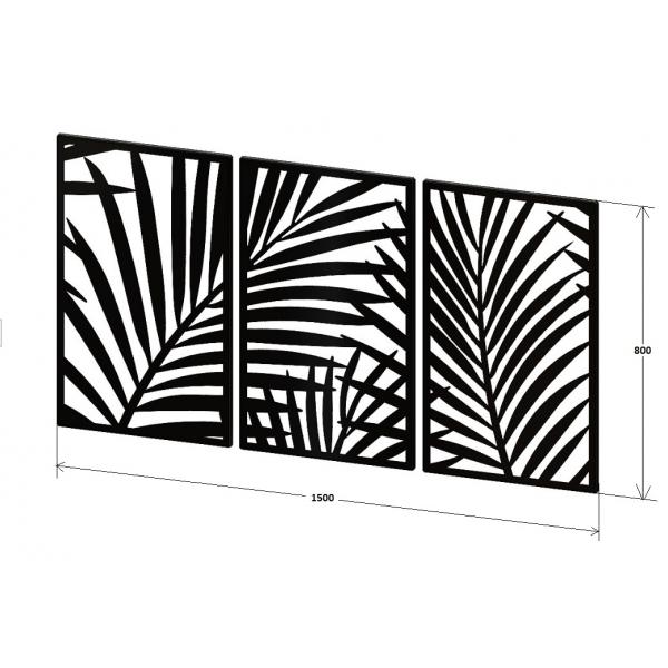 Fali dekoráció, Pálmafa levél 3 darabos szett, fekete, 1500x800 mm, vastagság 2 mm fém 3