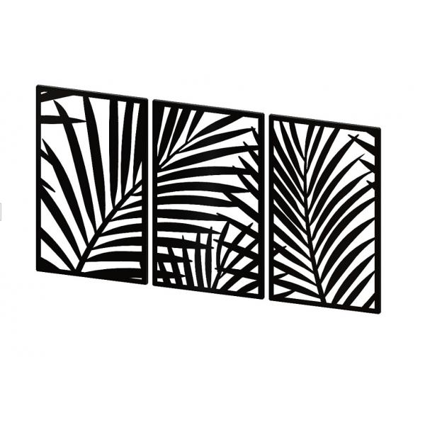 Fali dekoráció, Pálmafa levél 3 darabos szett, fekete, 1500x800 mm, vastagság 2 mm fém 1