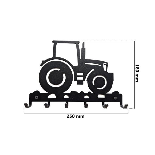 Traktor kulcstartó 6 akasztóval, fekete színben 2
