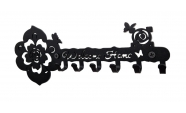 Welcome home fém fekete kulcstartó 6 akasztóval, 10x25 cm
