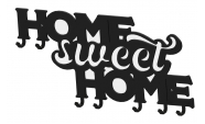 Home Sweet Home fém fekete kulcstartó 7 akasztóval, 16x30 cm