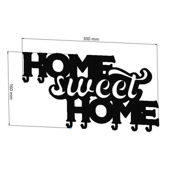 Home Sweet Home fém fekete kulcstartó 7 akasztóval, 16x30 cm 2