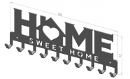 Home Sweet Home házikóval fém kulcstartó, 9x25 cm, fekete színben 10 akasztóval 3