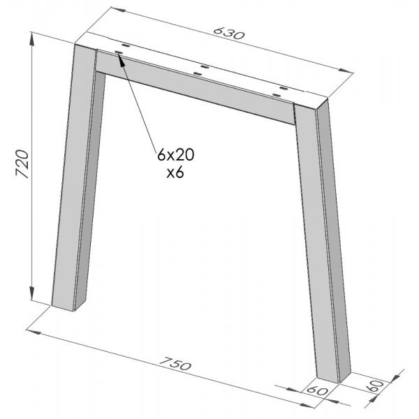 Két darabos trapéz alakú asztalláb szett, 60x60 mm-es profil, elektrosztatikus porfestéssel, ezüst fém, 72x75x6 cm 4