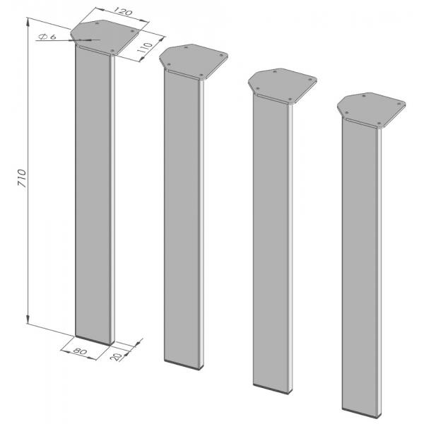Négy darabos asztalláb szett, fém, elektrosztatikusan festett, arany, Model 9, 71cm 3