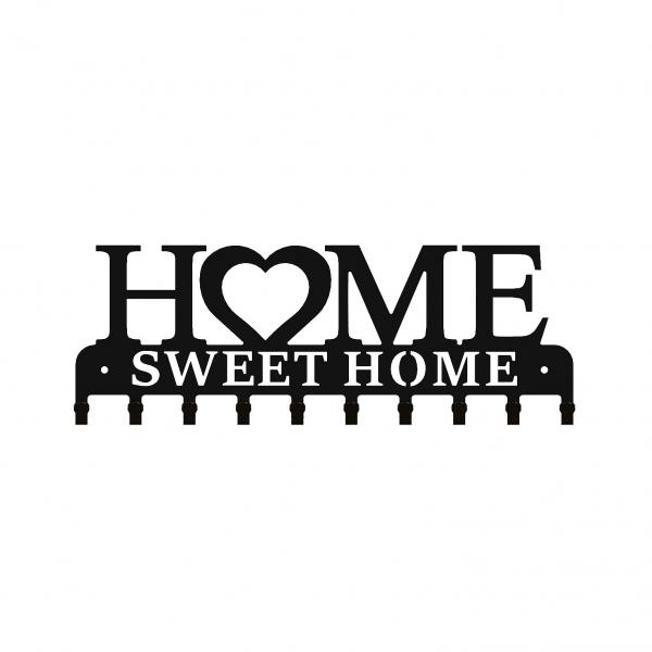 Home Sweet Home fém kulcstartó fekete színben 10 akasztóval 1