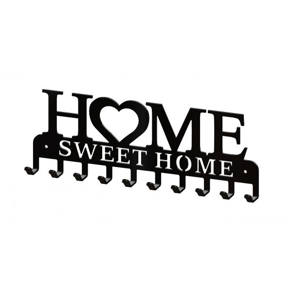 Home Sweet Home fém kulcstartó fekete színben 10 akasztóval 2