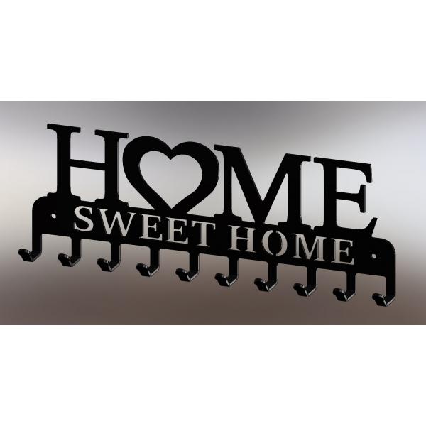 Home Sweet Home fém kulcstartó fekete színben 10 akasztóval 3