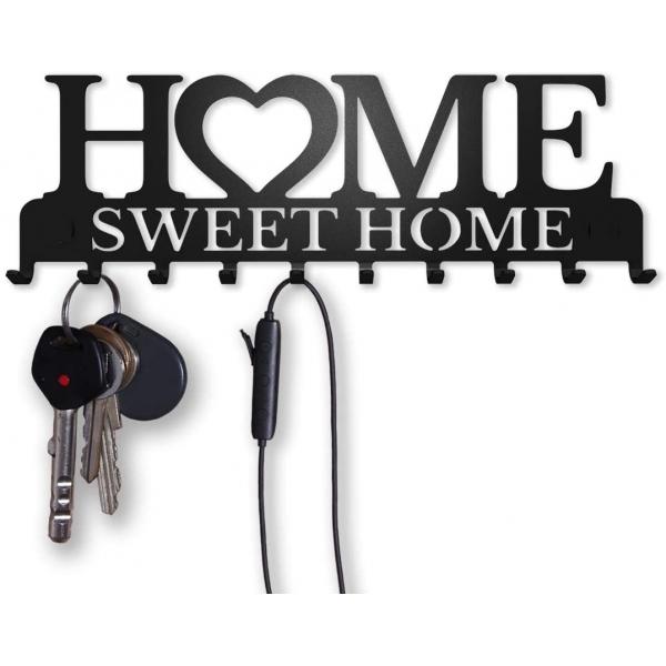 Home Sweet Home fém kulcstartó fekete színben 10 akasztóval 4