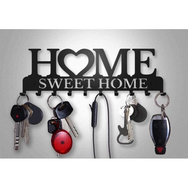 Home Sweet Home fém kulcstartó fekete színben 10 akasztóval 5