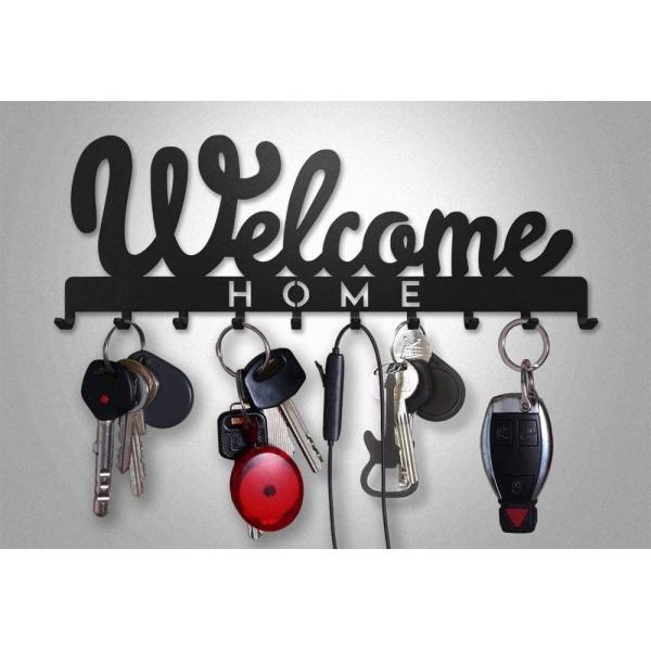Welcome Home feliratú kulcstartó fekete színben 10 akasztóval 3
