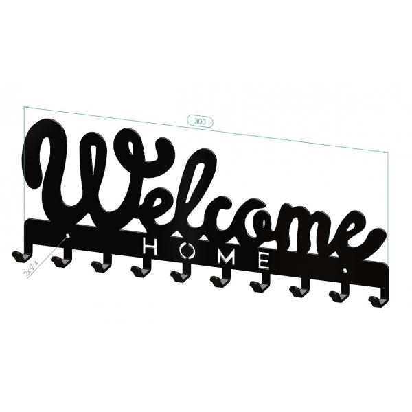 Welcome Home feliratú kulcstartó fekete színben 10 akasztóval 5