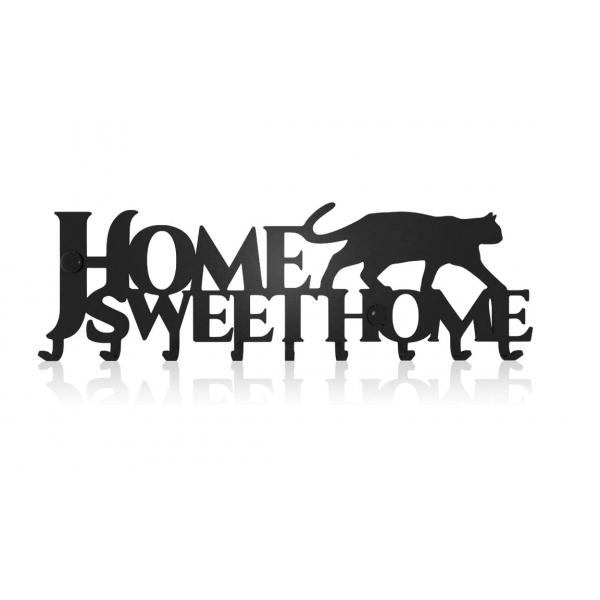Home Sweet Home kulcstartó feliratú kulcstartó fekete színben 9 akasztóval 2