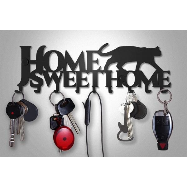 Home Sweet Home kulcstartó feliratú kulcstartó fekete színben 9 akasztóval 4