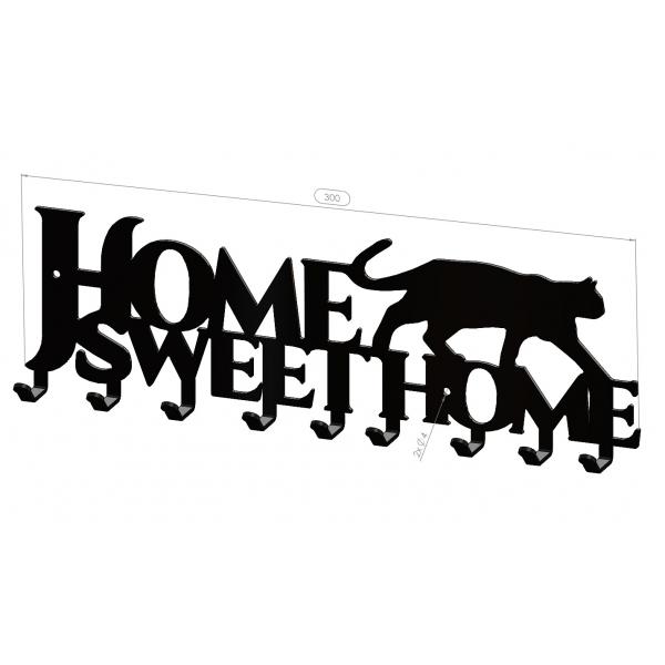Home Sweet Home kulcstartó feliratú kulcstartó fekete színben 9 akasztóval 5