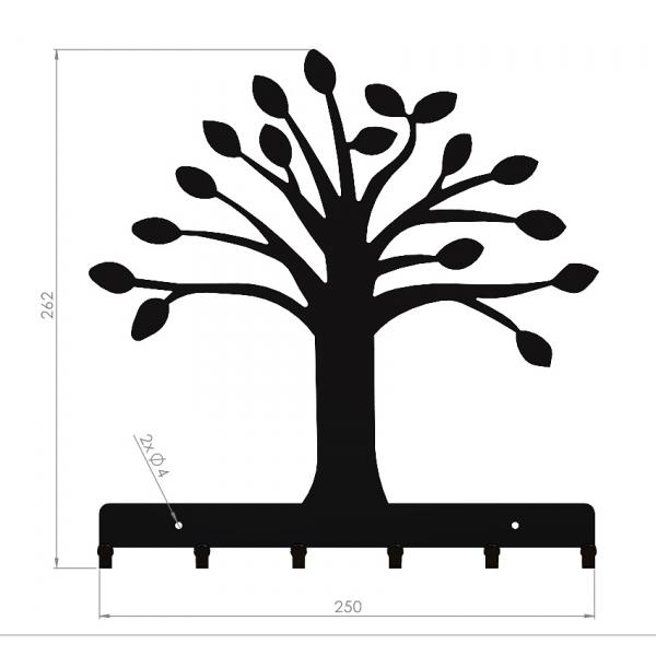  Élet fája kulcstartó fekete színben 6 akasztóval 4