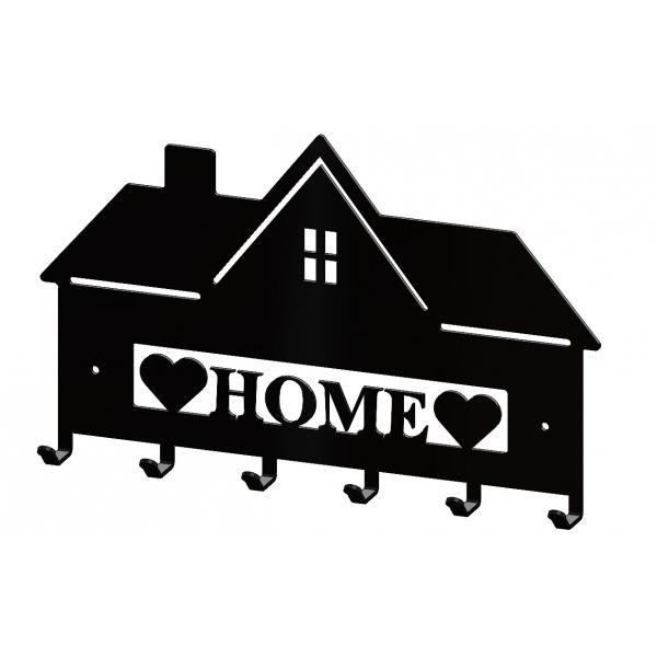 Home házikó kulcstartó 6 akasztóval, fekete színben 4