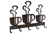 Kávés kulcstartó, 5 akasztóval, 25x17 cm, Fekete 4