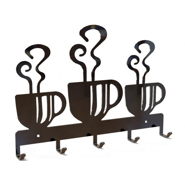 Kávés kulcstartó, 5 akasztóval, 25x17 cm, Fekete 4