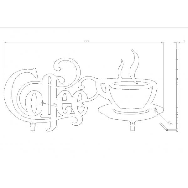 Kávés kulcstartó, 2 akasztóval, 25x17 cm, Fekete 5