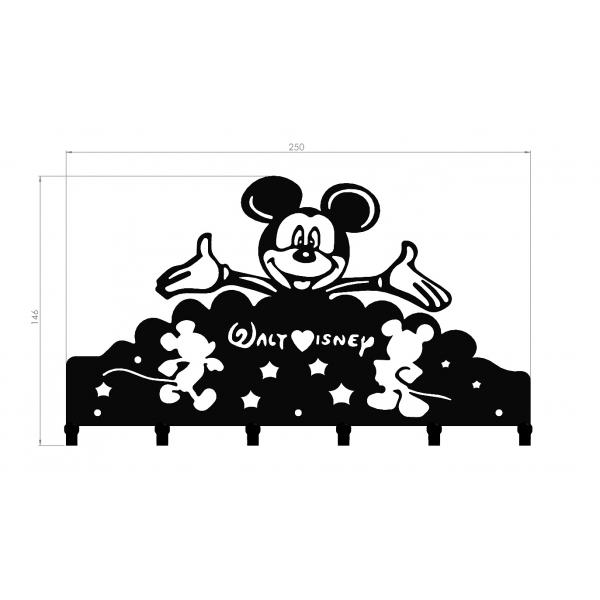 Mickey Mouse kulcstartó 6 db akasztóval, 25*25 cm, Fekete színű 4