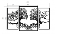 Tree Kiss fali dekoráció 3 darabos szett , fekete, 1960 x 1200 mm, vastagság 2 mm, fém 3