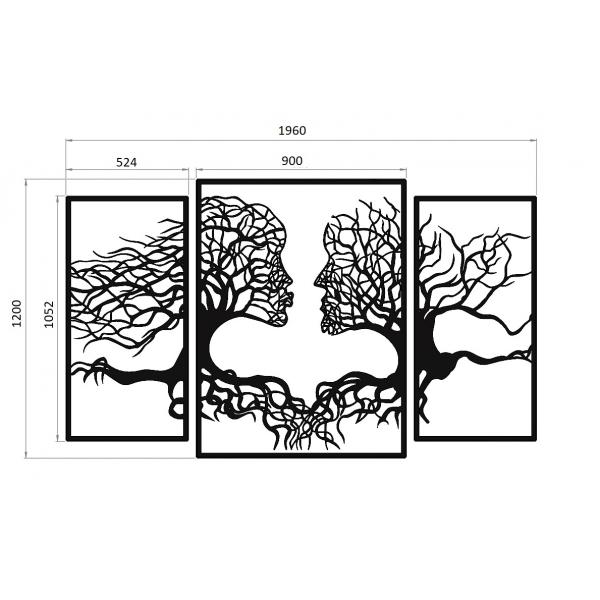 Tree Kiss fali dekoráció 3 darabos szett , fekete, 1960 x 1200 mm, vastagság 2 mm, fém 3